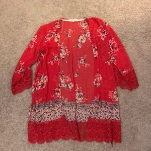 Vibrant Red Shrug with great floral design